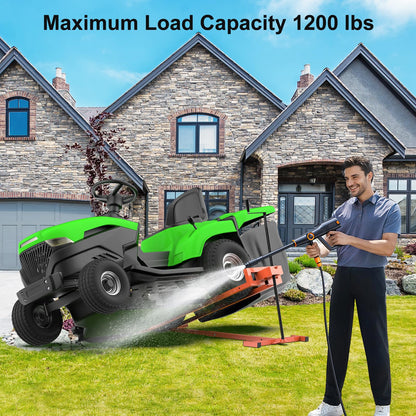 1400LB Lawn Tractor Lift Jack & Riding Mower Lift with Rotating Sleeve & Manual and Power Tool Handle, 3-Min Quick Setup, Anti-Slip Base, Heavy-Duty Universal Design for Lawn Mowers (Alloy Steel)
