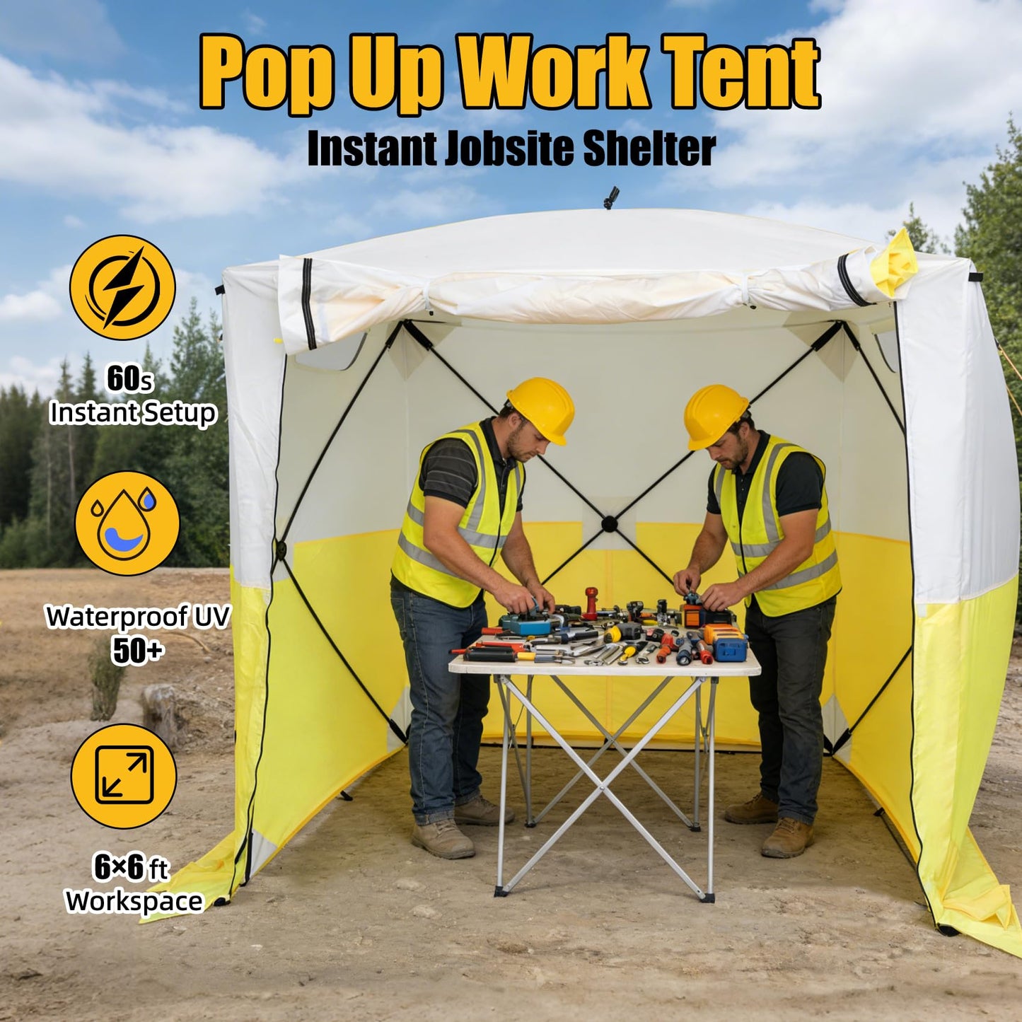 Work Tent WT-66 Pop Up Work Tent 6x6 ft Jobsite Tent, 420D Oxford PU2000mm CPAI-84 V0 Flame Retardant, Instant Tool-Free Setup Portable Work Shelter, UV50+ Heavy Duty Construction Tent