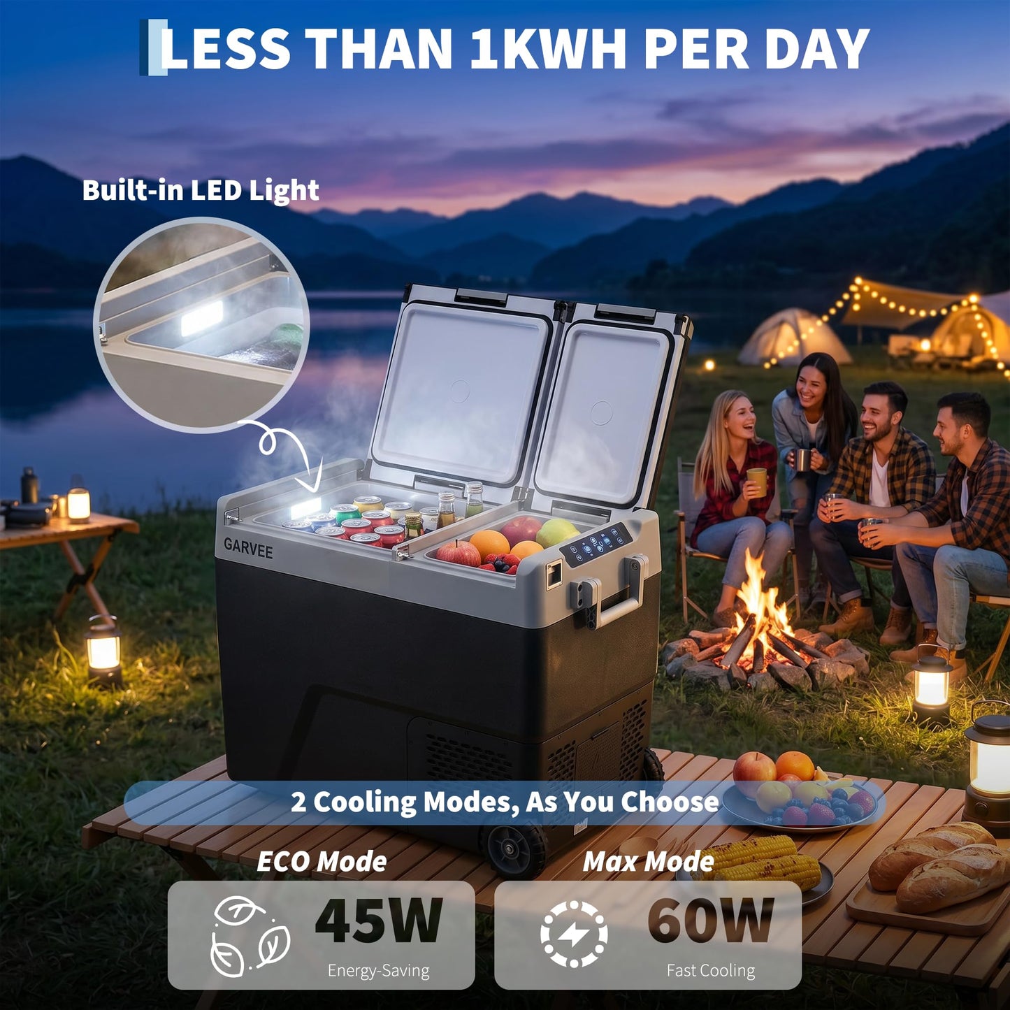 Garvee 40QT(38L) Car Refrigerator,12/24V DC & 100-240V AC Compressor Electric Cooler,Dual Zone,APP Control,-4℉-68℉,Portable Refrigerator with Wheels for Outdoor Camping,Travel Vehicles Home Use