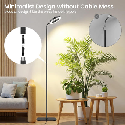 MistyJungle Grow Lights for Indoor Plants,Floor Lamp with 63IN Stand,Full Spectrum,10 Dimming,Halo Ring Warm Light, 3/9/12H Timer,Height Adjustable,Metal Stable Base Growing Light for Tall Small Plant