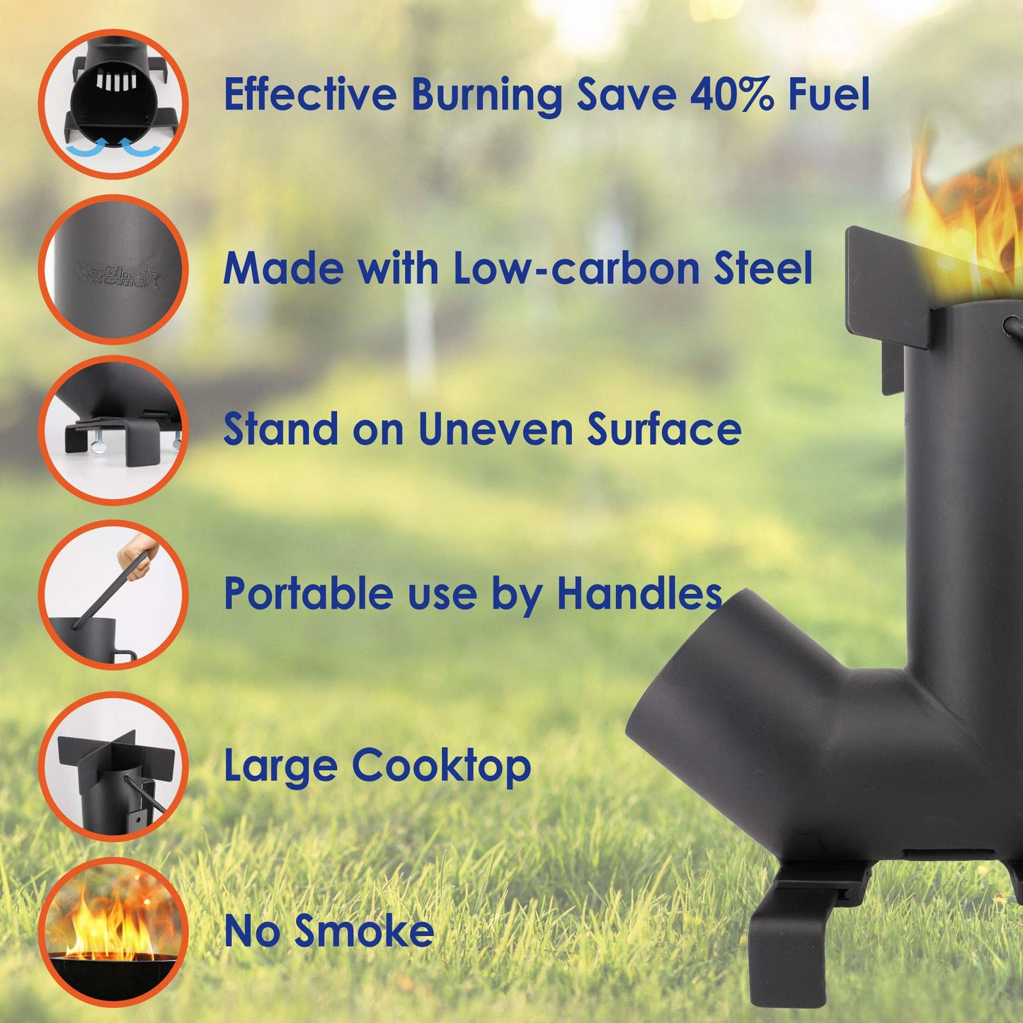 Camping Rocket Stove and 16 Inch Cast Iron Griddle Pizza Pan by StarBlue