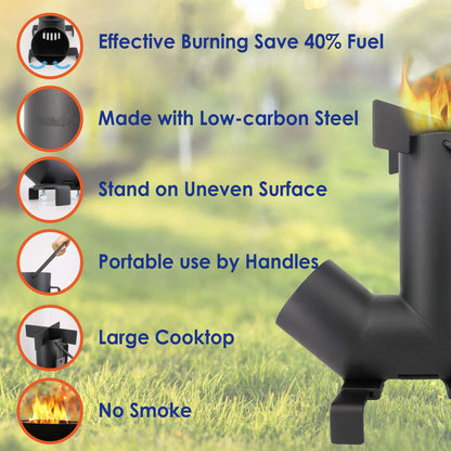 Camping Rocket Stove and 16 Inch Cast Iron Griddle Pizza Pan by StarBlue