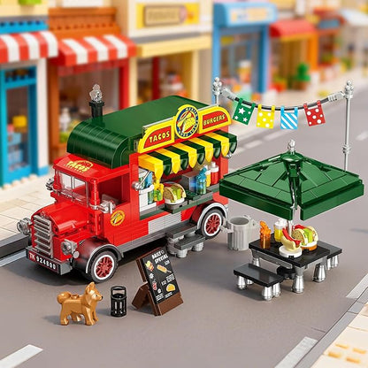 Taco Food Truck Building Set Building Toy Pretend Play Set for Kids Girls and Boys Dining Table &amp Chair Menu Hot Dog Sauces Fun Gift Idea for Birthdays &amp Holidays Friend Building Time