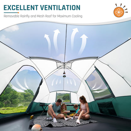 8 Person Camping Tent with Porch, Large Family Tents for Camping, PU1000MM Waterproof Tent with 5 Mesh Windows, Removable Rainfly, Reflective Windproof Rope, Big Dome Tent Fits 3 Queen Airbeds