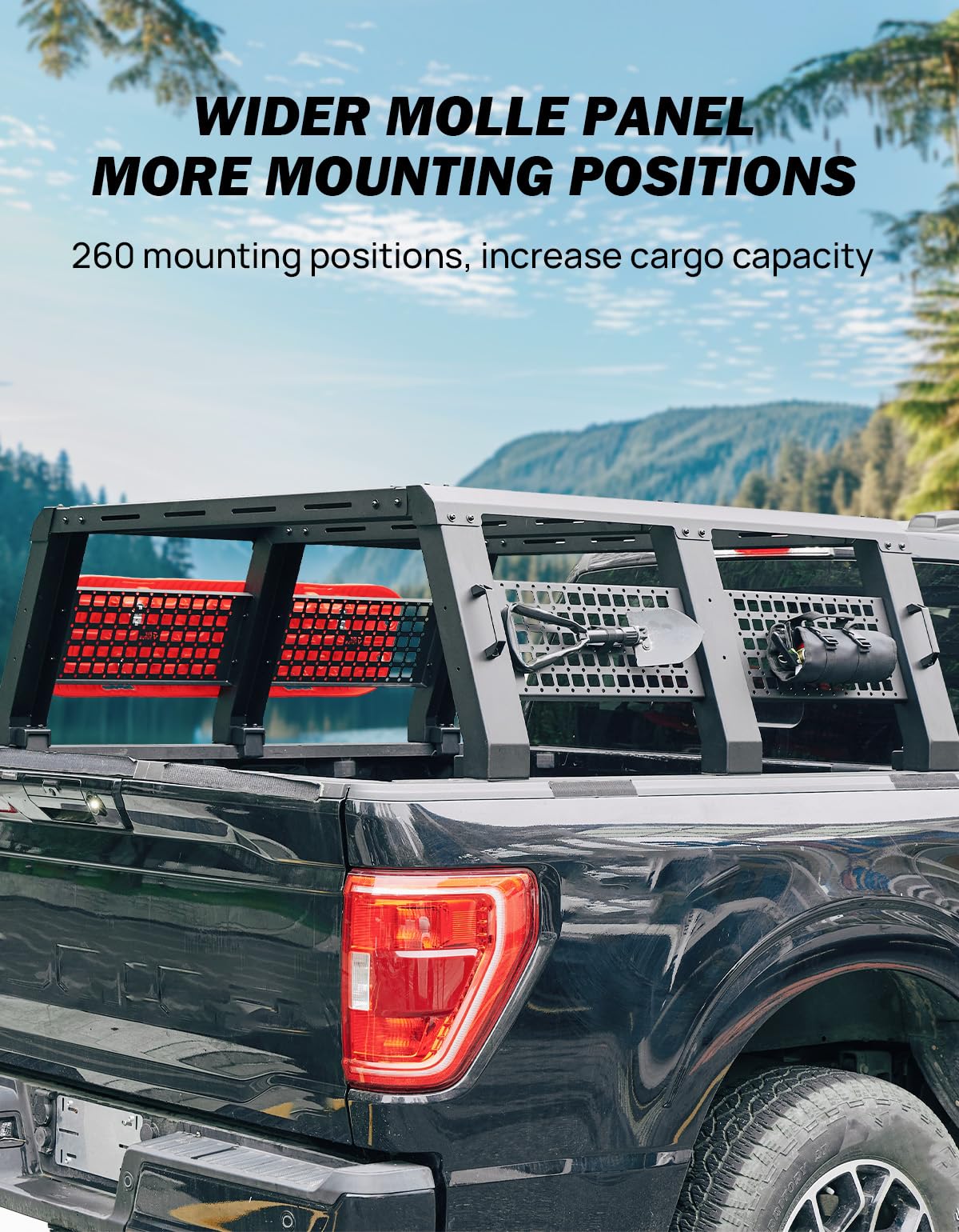 JOYTUTUS Full Size Truck Bed Rack, Overland Bed Racks for Trucks Compatible with F150 F250 F350 Silverado Sierra Ram, 18.8 Inch High Truck Bed Rack for Roof Top Tent, with Wider Molle Panel