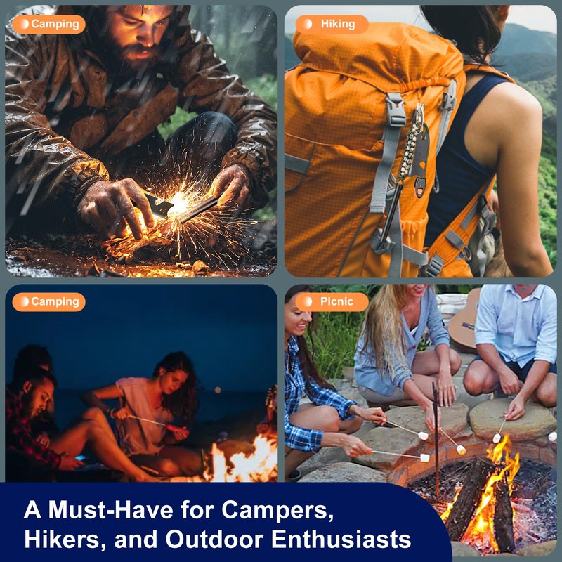 2 Pack Ferro Rod, 4 Inch Fire Starter Survival Tool, Flint and Steel for Hiking, Camping & Bushcraft, Flint Fire Starter with Paracord Handle & Waterproof Design, Emergency Survival Tool | Clwryviduu