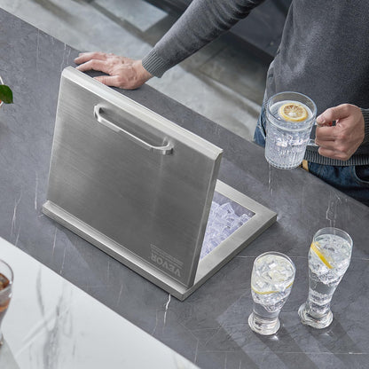 VEVOR Drop in Ice Chest, 14" L x 12" W x 18" H Stainless Steel Ice Cooler, Commercial Ice Bin with Hinged Cover, 40 qt Outdoor Kitchen Ice Bar, Drain-Pipe and Drain Plug Included, for Cold Wine Beer