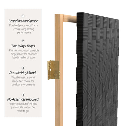 Red Lantern 6 ft. Tall Woven Fiber Outdoor All Weather Room Divider - 3 Panel - Black
