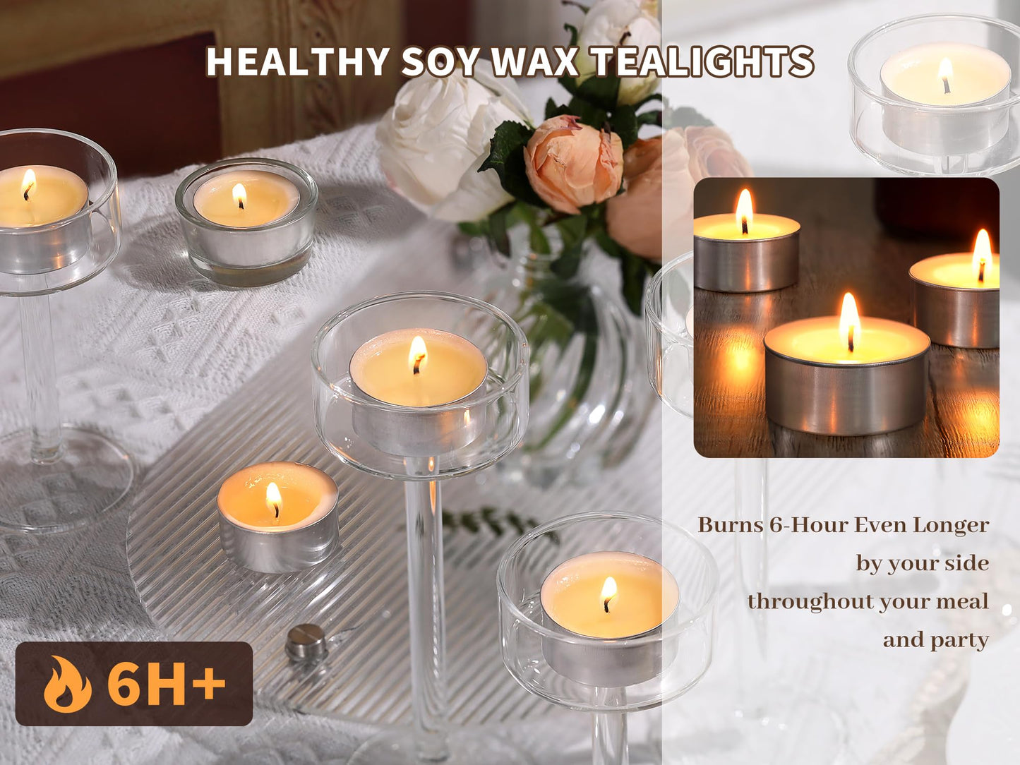 100 Pcs Soy Wax Tealight Candles,100% Natural- 6 Hours Long Burning Soy Tea Lights Candle, Paraffin-Free/Unscented Tea Candles for Party, Home, Wedding, Emergency