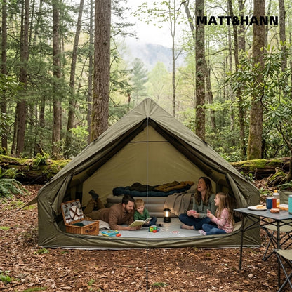 Quick Setup Inflatable Tent with Skylight for 4-6 Person, Waterproof Oxford Air Glamping Tents Breathable Mosquito-Proof Screens (Green 6.3㎡ Inflatable Tent (with Chimney Port), Green)
