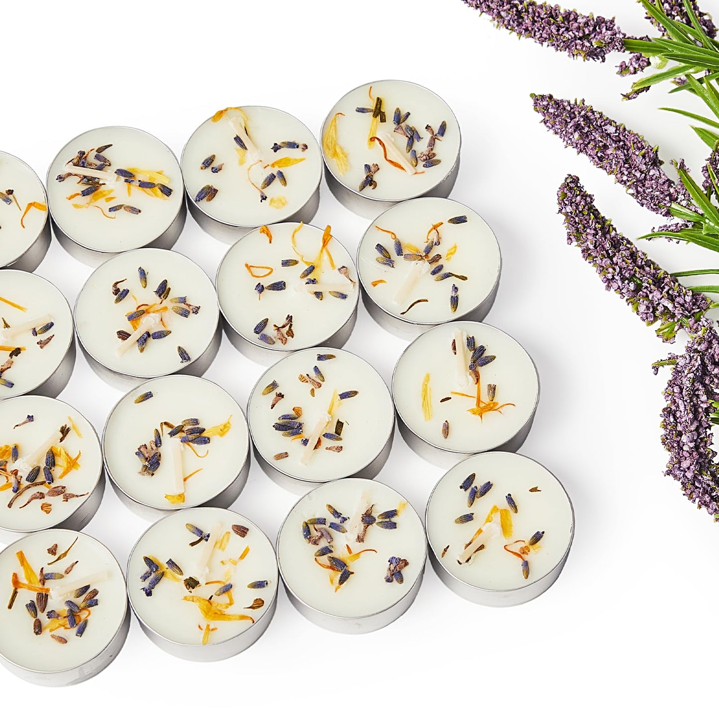 Ashlux Lavender Scented Tealight Candles Bulk 48 Pack - Infused with Real Lavender Petals, Soy Wax 4 Hour Clean Burn, Smokeless for Relaxation, Wedding, Anniversary, Celebration & Home Use