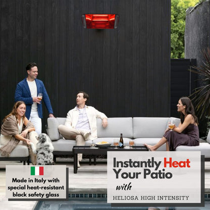 Heliosa Professional Electric Infrared Outdoor Patio Heater, Wall Mounted, Comes with 6' 120V Plug-in Cord, Water Resistant for Residential and Commercial Use