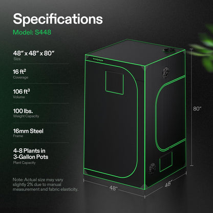 VIVOSUN S448 4x4 Grow Tent, 48"x48"x80" High Reflective Mylar Grow Tents with Observation Window and Floor Tray for Indoor Plant Growing Tents for Lumalight/Aerolight