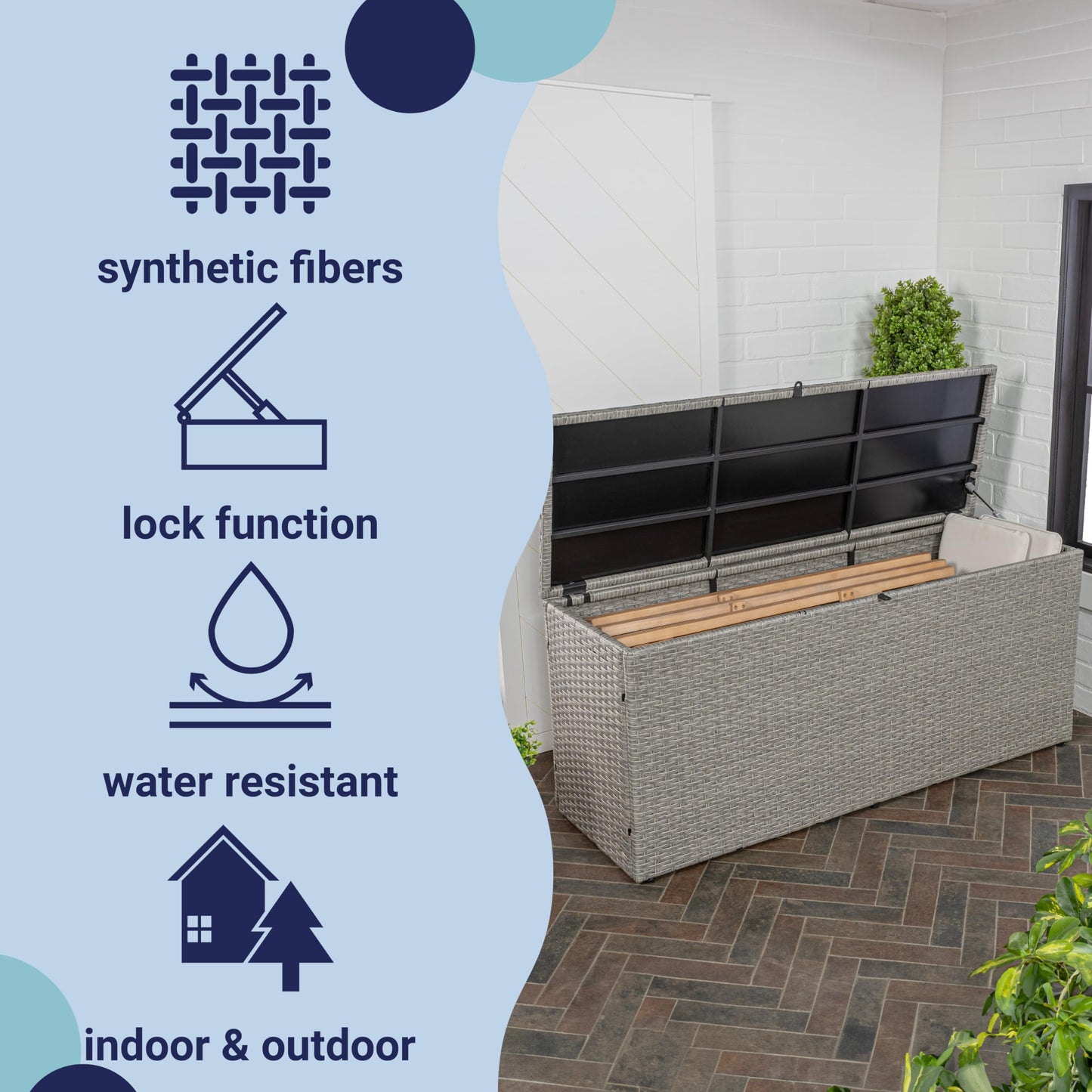 happimess TRK1001A Nino 47.24" Modern Minimalist Outdoor Faux Wicker Deck and Patio Storage Box, Gray, Soft-Close, for Package Delivery, Patio Furniture, Cushions, Gardening Tools, Pool Supplies