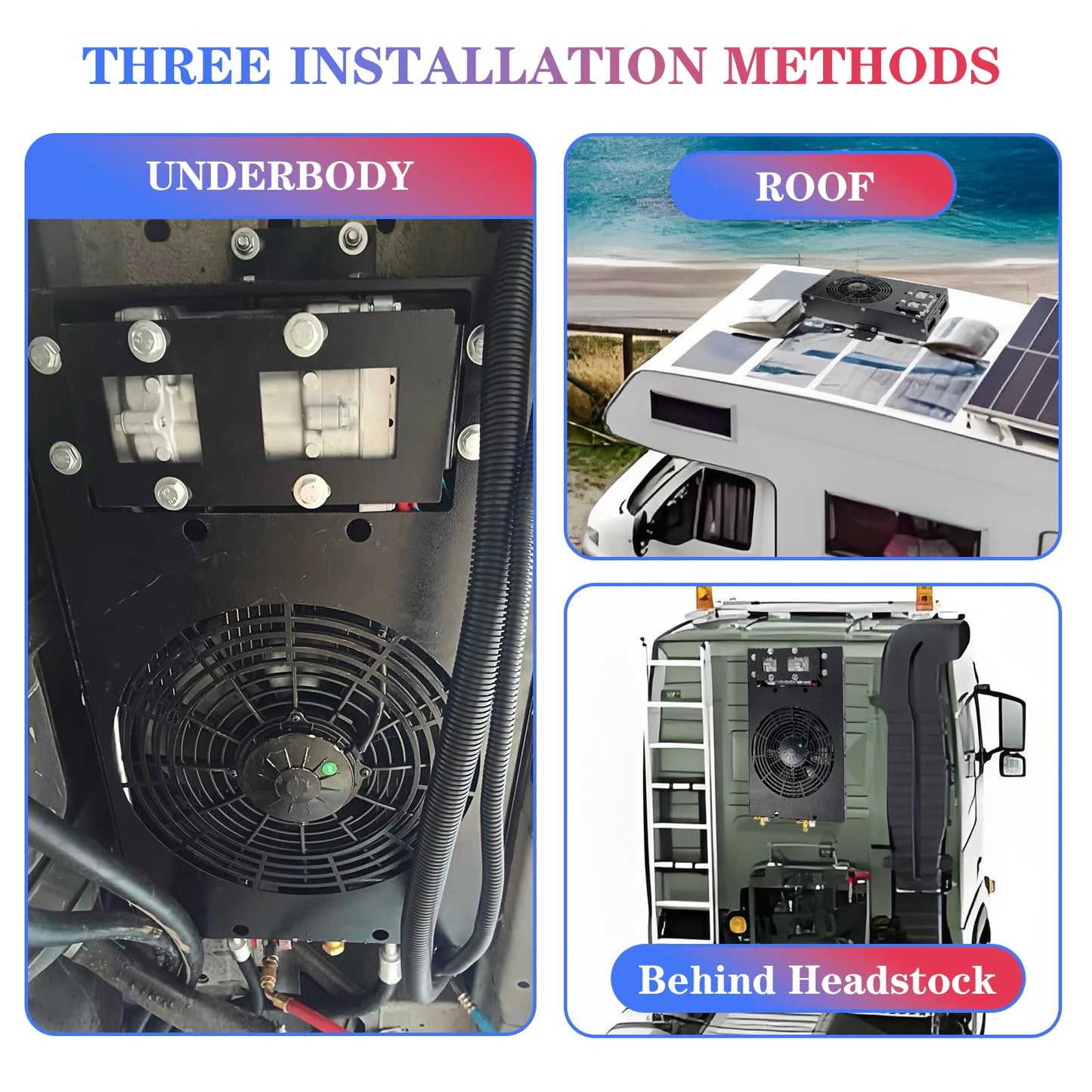 AClengda 12V DC air conditioner bottom hidden RV AC unit, silent 12V air conditioner 9500btu suitable for RV, campers, trucks, trailers, vans, agricultural vehicles, engineering vehicles