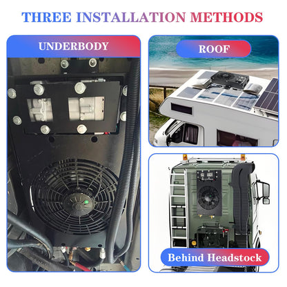 AClengda 12V DC air conditioner bottom hidden RV AC unit, silent 12V air conditioner 9500btu suitable for RV, campers, trucks, trailers, vans, agricultural vehicles, engineering vehicles