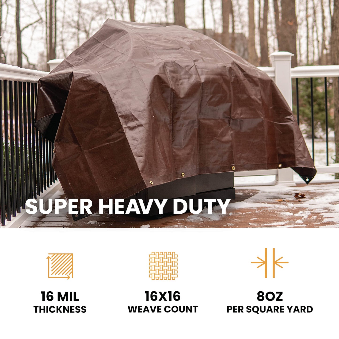 WHITEDUCK Super Heavy Duty Poly Tarp Cover 16 Mil & 10 Mil with Grommets and Reinforced Edges (Brown, White & Silver Black) (Brown- 16 Mil, 40' x 60')