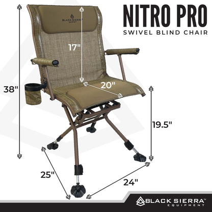 Black Sierra XL Swivel Hunting Chair 360 Silent Blind Seat Heavy Duty Support 300 lbs w/Padded Armrests, All Terrain Feet Cupholder and Carry Strap, Portable Outdoor Seat for Turkey and Deer Hunting