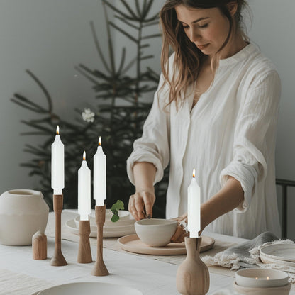 MAITREYA White Candlesticks Short Taper Candle Dripless Dinner Candle for Wedding Party Decoration Home Dinner,6.5inch,4 Pack