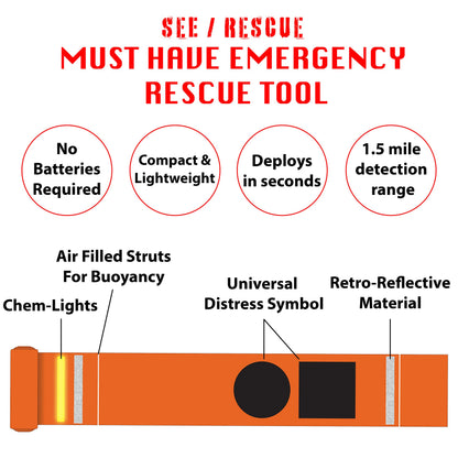 SEE/RESCUE Streamer Survival Tool - The Easy to Use, Portable Rescue Device to Use on Land, Sea, or Snow, Day or Night When Lost or Stranded to Provide Continuous Visibility, Large Lighted Streamer