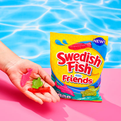 SWEDISH FISH and Friends Soft & Chewy Candy, Bulk Candy, 12-3.59 oz Bags