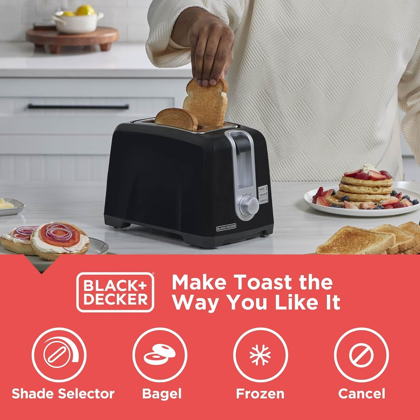 Skiennix 2-Slice Extra Wide Slot Toaster - Perfect for Bagels & Thick Bread, Stainless Steel Finish