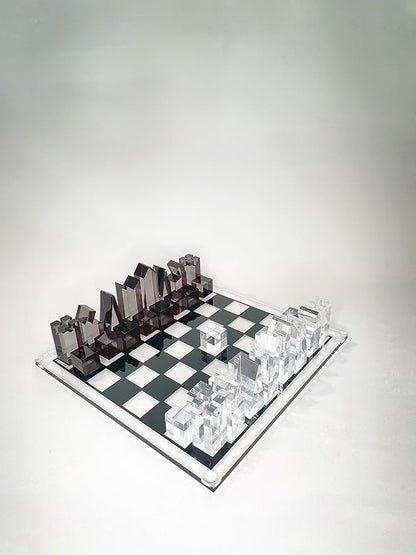 Luxury Acrylic Chess Set Sophisticated Stylish Design Multiple Colors Available (Clear/Gray-Smoke)