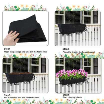 4PCS 24Inch Rectangle Window Box Liner Felt Planter Basket Liner Insert Black Plant Container Liners Non Woven Fabric Liner for Garden Fence Wall Railing Hanging Flower Pot - Avoid Bird Nesting