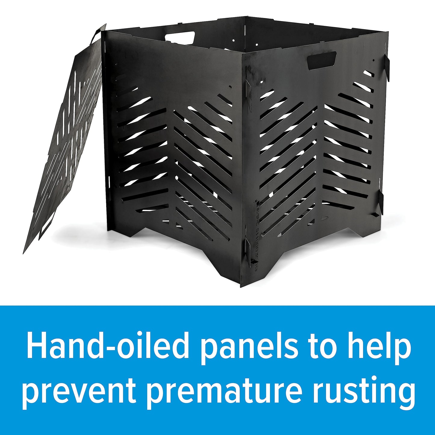 Camco 22” Small Burn Bin | Crafted of Heavy-Duty SS400 Steel to Withstand Extreme Temperatures & Features Hand-Oiled Panels with Unique Venting Patterns for Premium Airflow (51251)