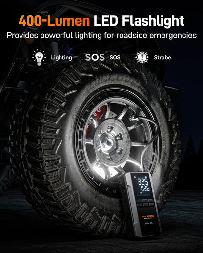 WOLFBOX 3000A Jump Starter with Air Compressor, 59.2Wh&160PSI Portable Car Battery Jump Starter with 65W Fast Charging, 12V Battery Pack (8L Gas 6L Diesel Engine) with Boost, Light and Jumper Cables