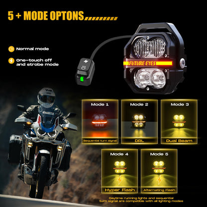 Future Eyes 120W LED Motorcycle Lights, High & Low Beam, Amber Fog Light, Waterproof Off-Road Auxiliary Headlight for Night Riding, ATV, UTV, and Motorcycle Fog & Driving Lights