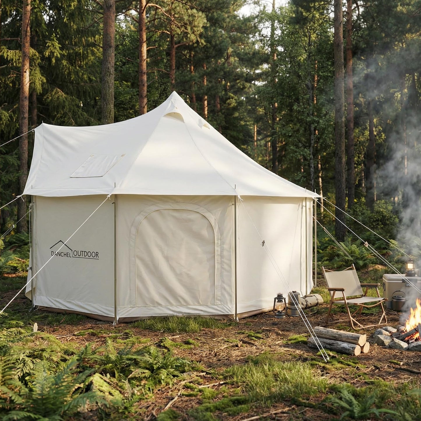 DANCHEL OUTDOOR B6 4 Season High Wall Yurt with Stove Jack, No Center Pole, Flame Retardant 900D Oxford Large Bell Tent Cabin House 4-5 Person Family Glamping, 13ft/4m