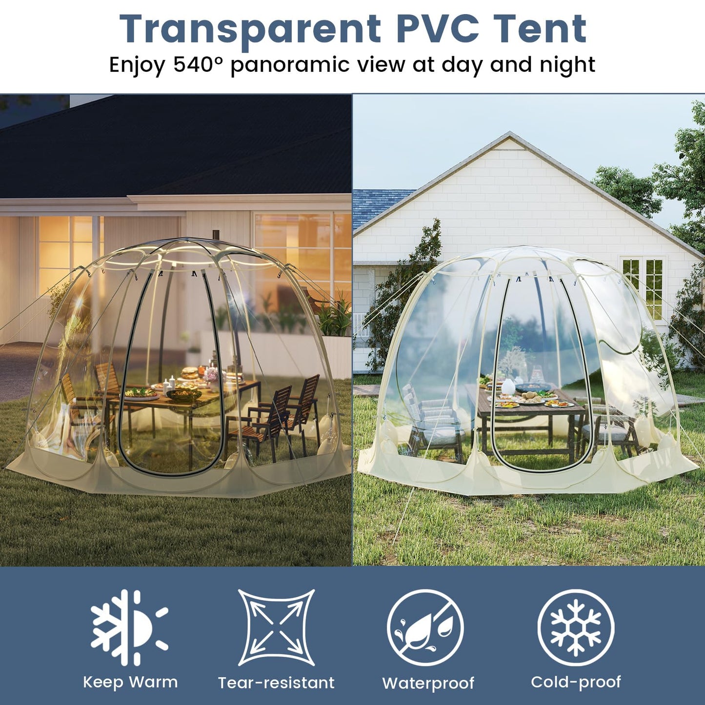 Happygrill Pop up Bubble Tent, 9.5 x 9.5 FT Outdoor Dome Screen Tent for for 4-6 People w/16 Stakes, 8 Wind Ropes, 8 Sandbags, Carrying Bag, Portable Weatherproof Screen House for Camping Sports Event