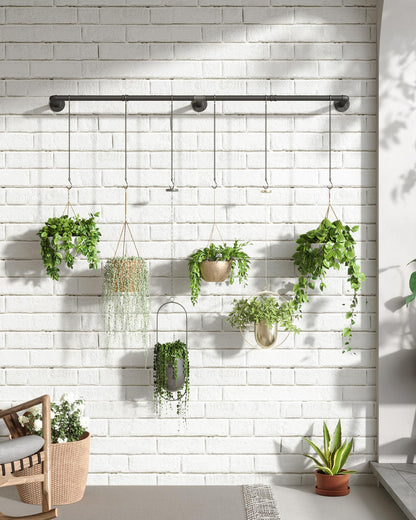 SOFITORG Plant Haning Rod, Hanging Planters for Indoor Plants with 6 Chains, Wall Plant Hanging Bar for Window Celling, 65.7 Inch, Metal Black, Pots Not Included