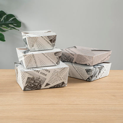 Restaurantware Bio Tek 98 Ounce Take Out Boxes 200 To Go Lunch Boxes - Tab-Lock Closure Heat-Tolerant Newsprint Paper Disposable Lunch Boxes Greaseproof For Hot And Cold Foods