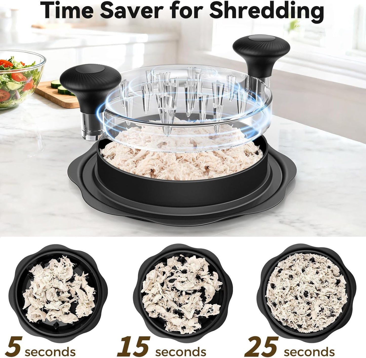 Ukeetap 10" Pro Chicken Shredder Tool - BPA-Free Meat Grinder with Ergonomic Handle & Anti-Slip Base, Black