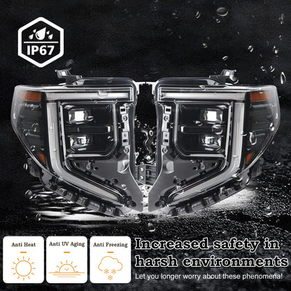 KAMDKI A Pair Black Trim LED Headlight Fit for 2022 2023 2024 GMC Sierra 1500 SLT/Denali Headlamp Assembly Left Driver and Right Passenger Side W/Module 85543193 85543194 85604121 85604122
