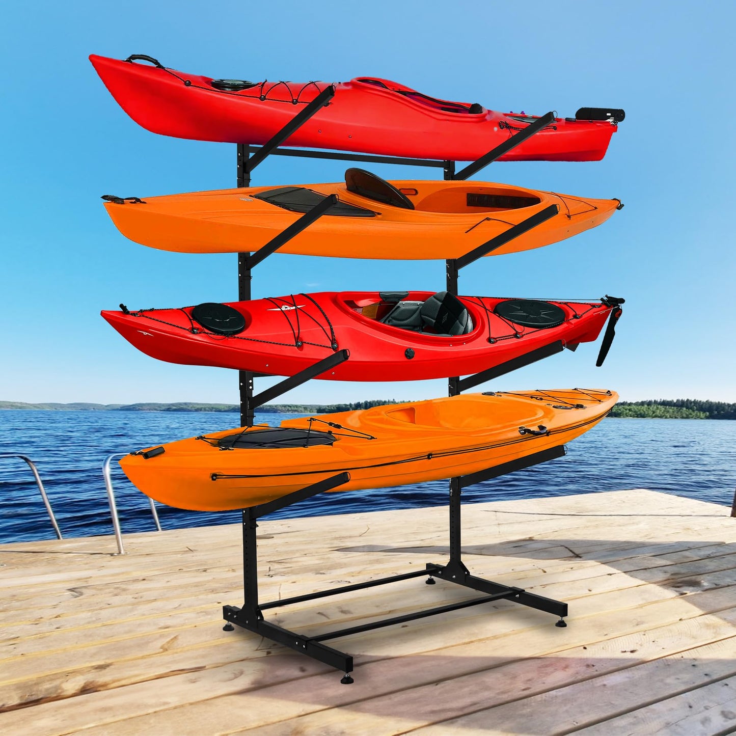 Wemily Freestanding Kayak Storage Rack – Vertical 4-Tier Organizer for Kayaks, Canoes & Paddleboards, Heavy-Duty Indoor/Outdoor Stand with Protective Foam Padding
