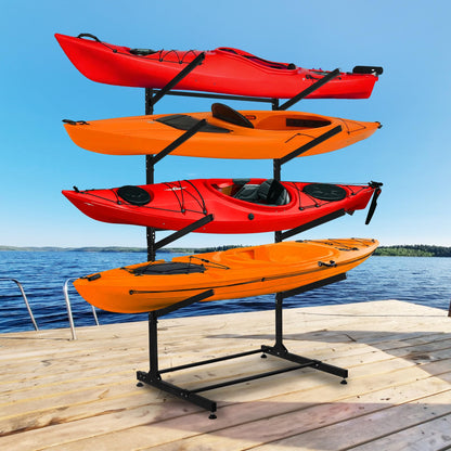 Wemily Freestanding Kayak Storage Rack – Vertical 4-Tier Organizer for Kayaks, Canoes & Paddleboards, Heavy-Duty Indoor/Outdoor Stand with Protective Foam Padding