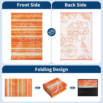 Garvee 10x14 Outdoor Waterproof Rug, Floral Outdoor Area Rug，Reversible Plastic Straw Patio Rug, Portable Camping Mat for RV, Picnic, Beach, Balcony, Garden & Camping Orange