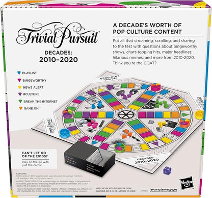 Hasbro Gaming Trivial Pursuit Decades 2010 to 2020 Board Game for Adults and Teens Pop Culture Trivia Game for 2 to 6 Players Ages 16 and Up