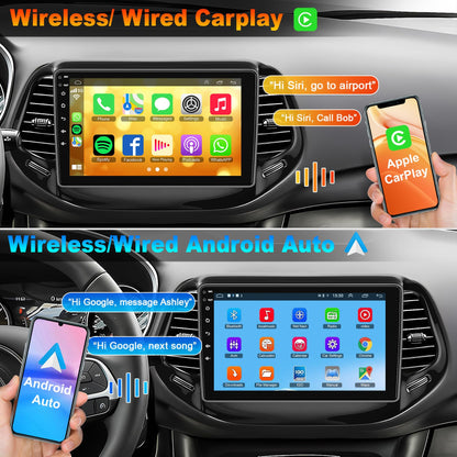 4G+64G Bluetooth Car Radio for Jeep Compass 2017-2020, 10 inch 5GWi-Fi 1280 * 800HD 32EQ Touch Screen Stereo with CarPlay Android Auto SWC +Backup Camera, GPS Navigation