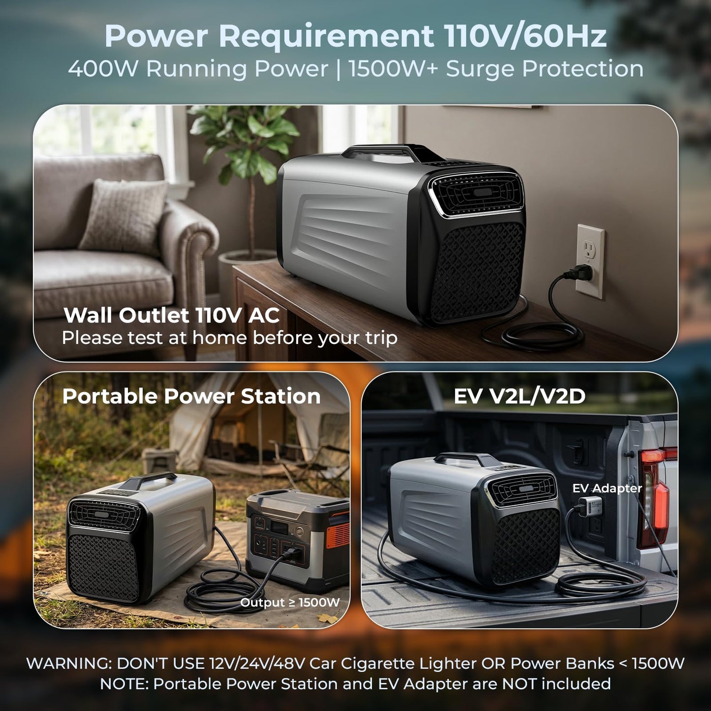 5200 BTU Portable Tent Air Conditioner for Camping, 4-in-1 Air Conditioner for Outdoor Indooer Using, 400W Consumption Quiet Small AC Unit for RV, Truck, Garage