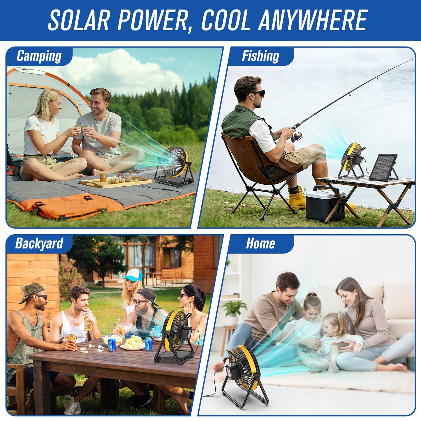 ZMLBTF Solar Fan with 10W Solar Panel, 10" Portable Camping Fan for Outside, Rechargeable Battery Powered, 2 Speed, 360° Tilt Head for Outside, Camping, Travel, Greenhouse (10 inch)