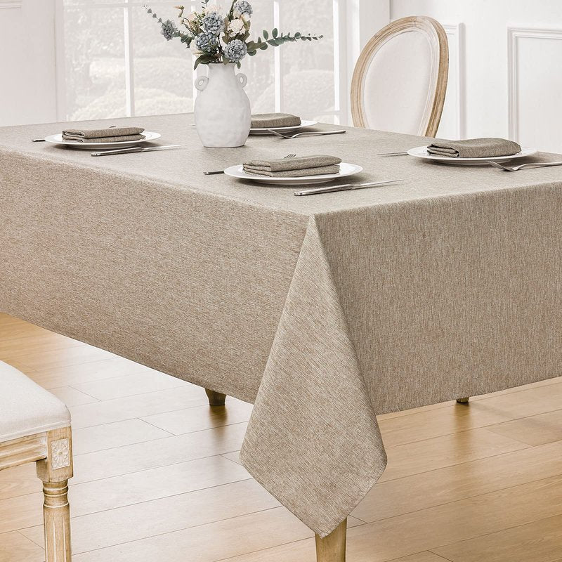Veblandy 2 Pack Rectangle Tablecloth, 52x70 inch, Water Resistant Wrinkle Free Linen Textured Table Cloth Washable, Decorative Fabric Table Cover for Dining, Party and Camping, Mocha