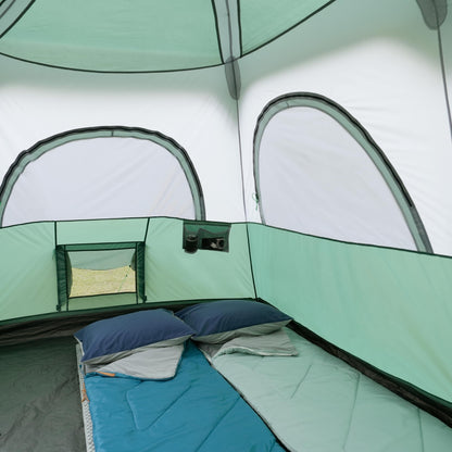 Amazon Basics 10-Person Instant Camping Tent with Rainfly, Easy Setup, Weather-Resistant, for Family Camping and Hiking, Mesh Windows, Ventilation, Storage Pockets, Green