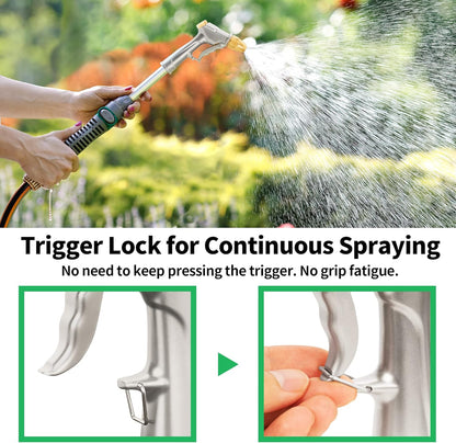 AUTOMAN Garden Hose Nozzle - Heavy Duty 100% Metal Sprayer with 4 Patterns for Watering & Washing