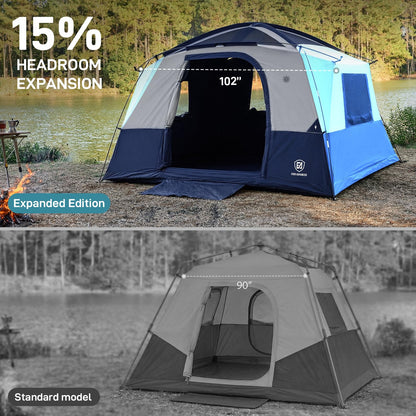 EVER ADVANCED Blackout Design 6 Person Camping Tent with 80 sq.ft Massive Vestibule, Large Mesh Screen Room, 81in Tall Expanded Headroom, Blackout Coating, 4000mm Water-Resistant Compact Grey Blue