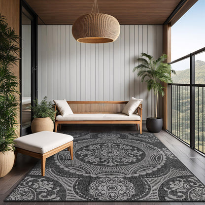 Luul Home Medallion Outdoor Rug 9x12 Washable Outside Carpet for Indoor Patio Porch Waterproof Easy Cleaning Non Shedding Area Rugs Dark Gray 9 x 12