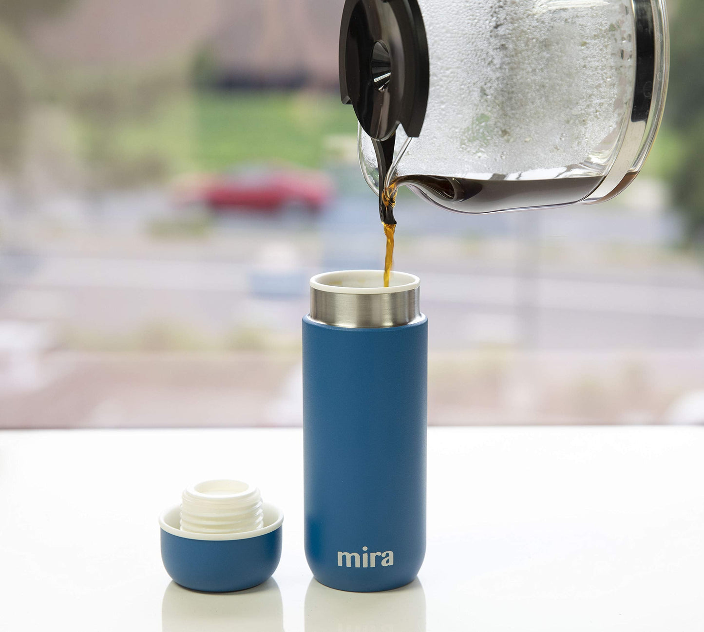 7 oz Slim Thermos Flask - Leak-Proof Insulated Water Bottle - Perfect Compact Size - Denim